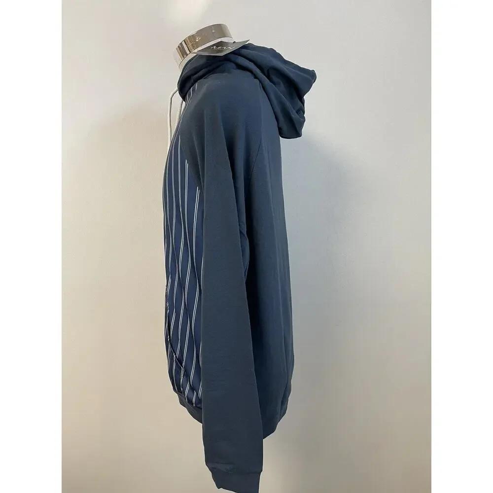 Boohoo Hoodie Mens Medium Pullover Sweatshirt Striped Blue Long Sleeve N14